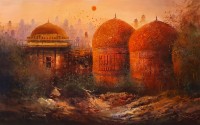 A. Q. Arif, 24 x 42 Inch, Oil on Canvas, Cityscape Painting, AC-AQ-483